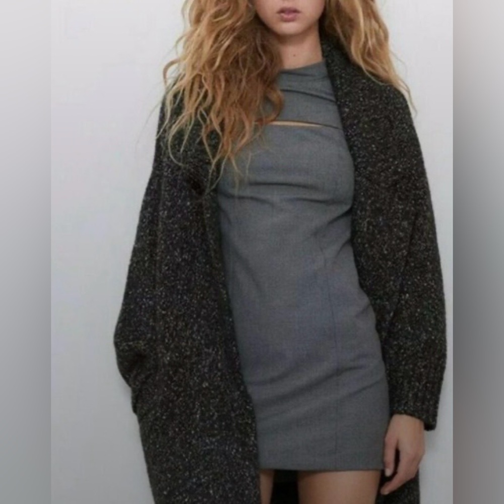 NWT Zara Cut Out Houndstooth High Collar Dress Size M